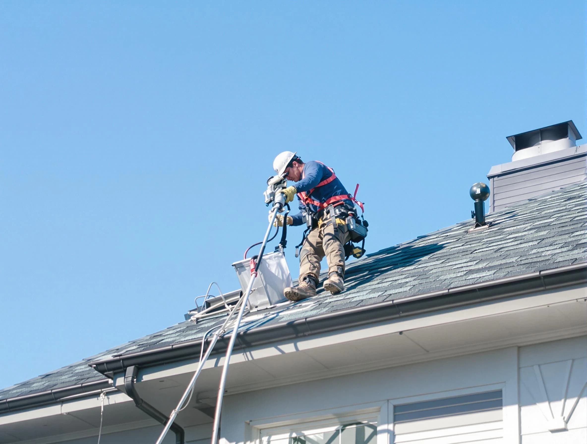 Midfield Dryer Vent Cleaning certified technician cleaning a roof-mounted dryer vent system in Midfield