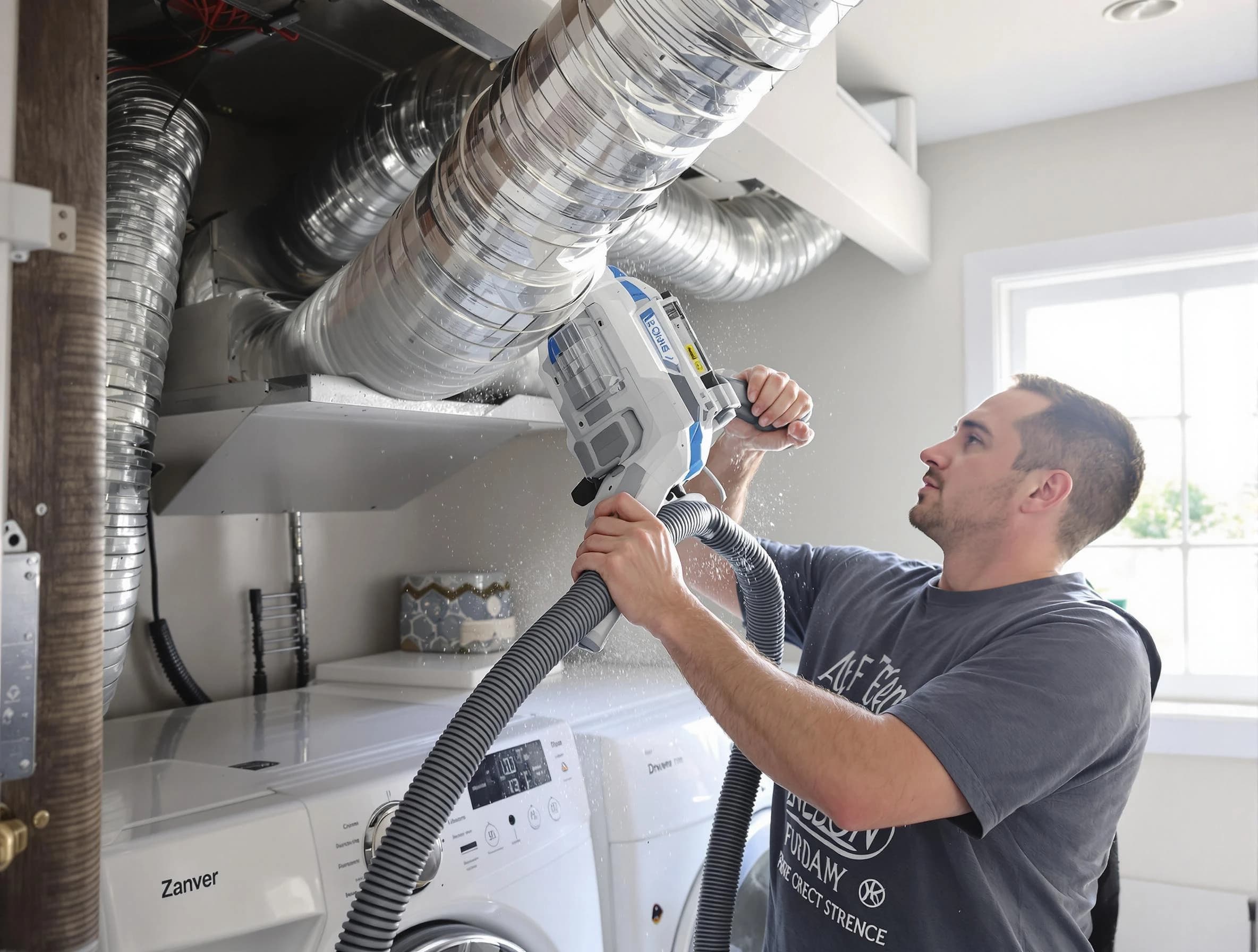 Midfield Dryer Vent Cleaning specialist cleaning deep within a dryer vent duct system in Midfield