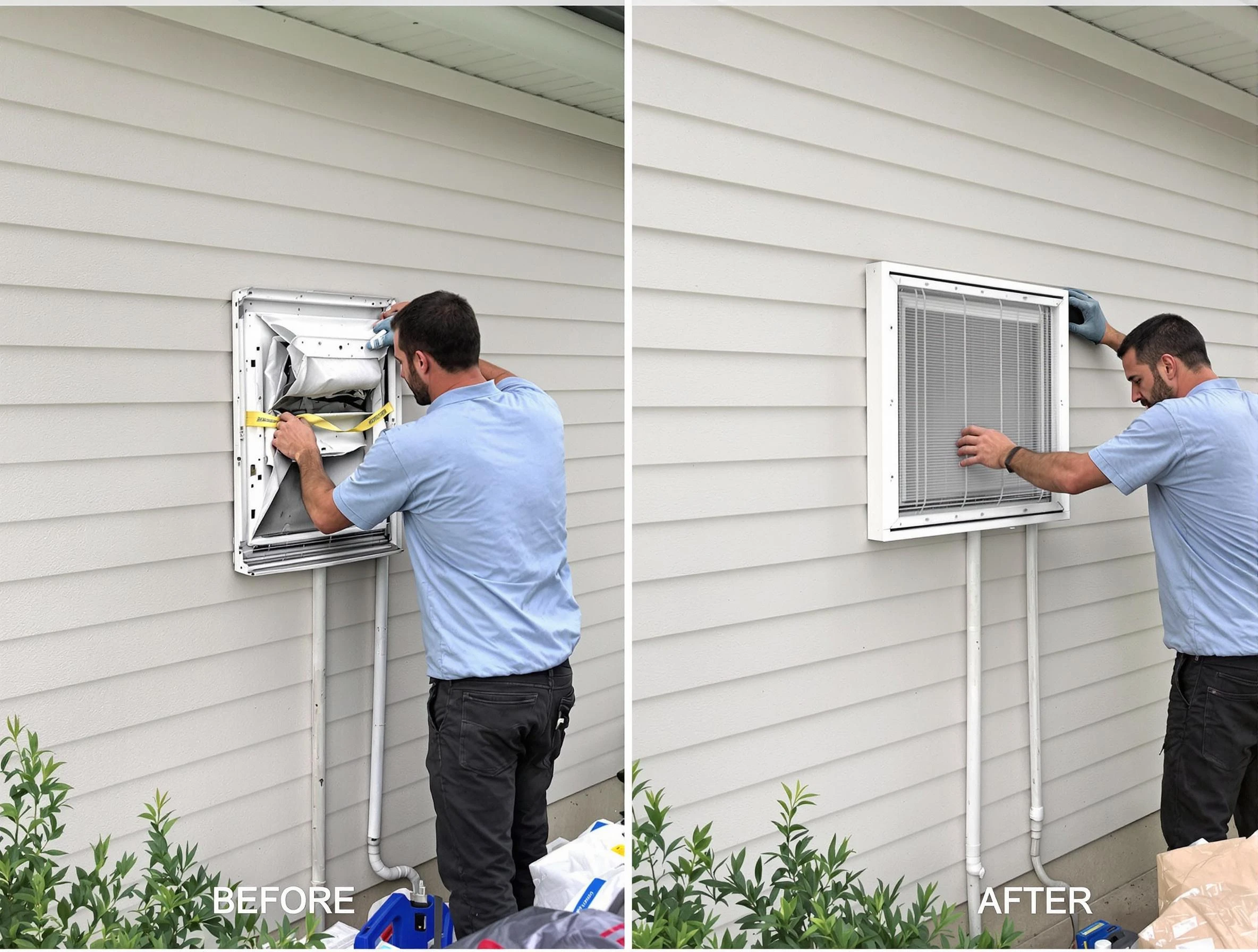 Midfield Dryer Vent Cleaning technician installing high-quality dryer vent cover at a residential property in Midfield